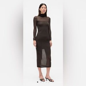 Sheer Turtleneck Maxi Sweater Dress